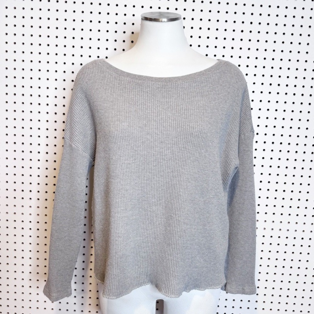 Moussy | Grey Waffle Thermal Knit‎ Boat Neck Top Made in Japan XS 025CAW80-0150